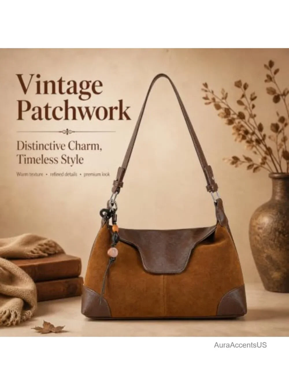 Faux Suede Crescent Crossbody Bag with Tassel Charm, Lightweight, Adjustable
